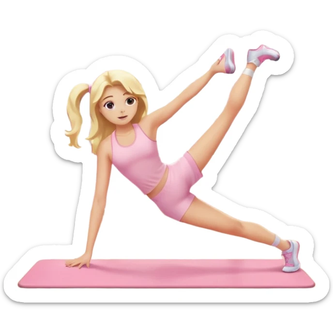 Cinematic Realistic angelic blonde girl stretching in light pink gym sticker