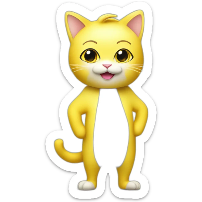 Little cat standing on two feet wearing a costume of banana sticker