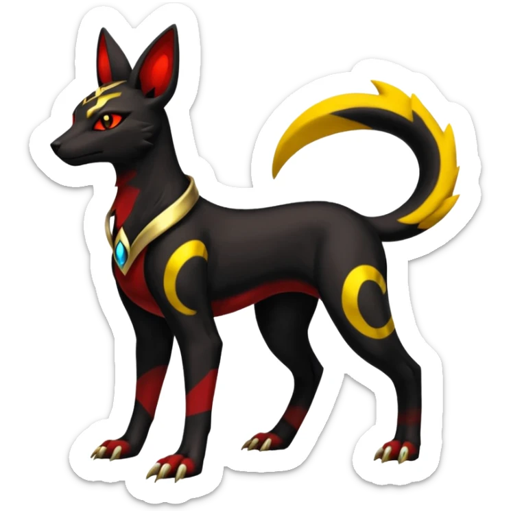 Shiny 4-legged Umbreon-Houndoom-Anubis-Salandit-Zeraora-fusion, full body sticker