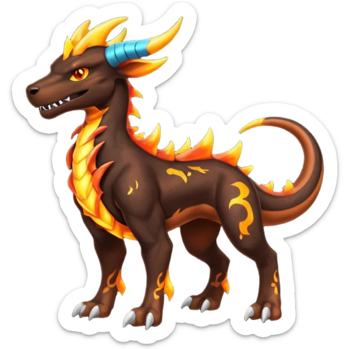 Copper-Bronze Molten-Lava Glow-Cracked Fiery-Runed Draconic Houndoom-Garchomp-hybrid-creature (full body) sticker