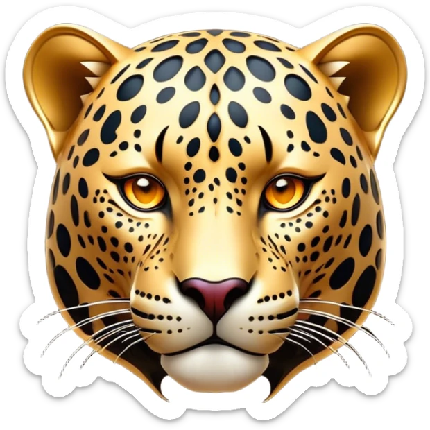 Cinematic Noble Jaguar Portrait Emoji, Poised and elegant, with a sleek, muscular build adorned with striking rosette patterns and intense, focused eyes, Simplified yet sharp and sophisticated features, highly detailed, glowing with a soft, wild luminescence, high shine, intelligent and graceful, stylized with an air of untamed nobility, focused and alert, soft glowing outline, capturing the essence of a watchful guardian that feels as though it could step out of the screen with effortless authority! sticker