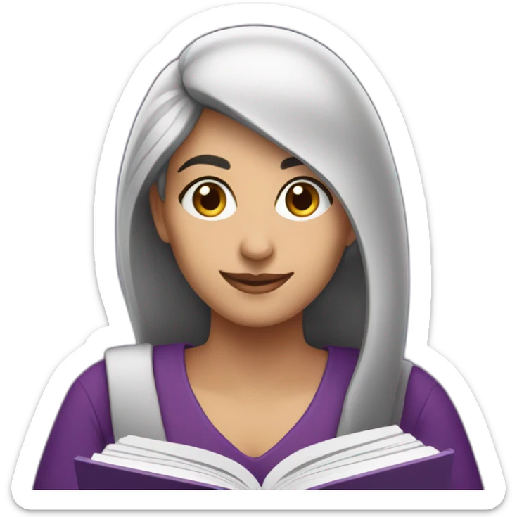 Armenian women with the purple clothes reading book and looking at camera and smiling  sticker