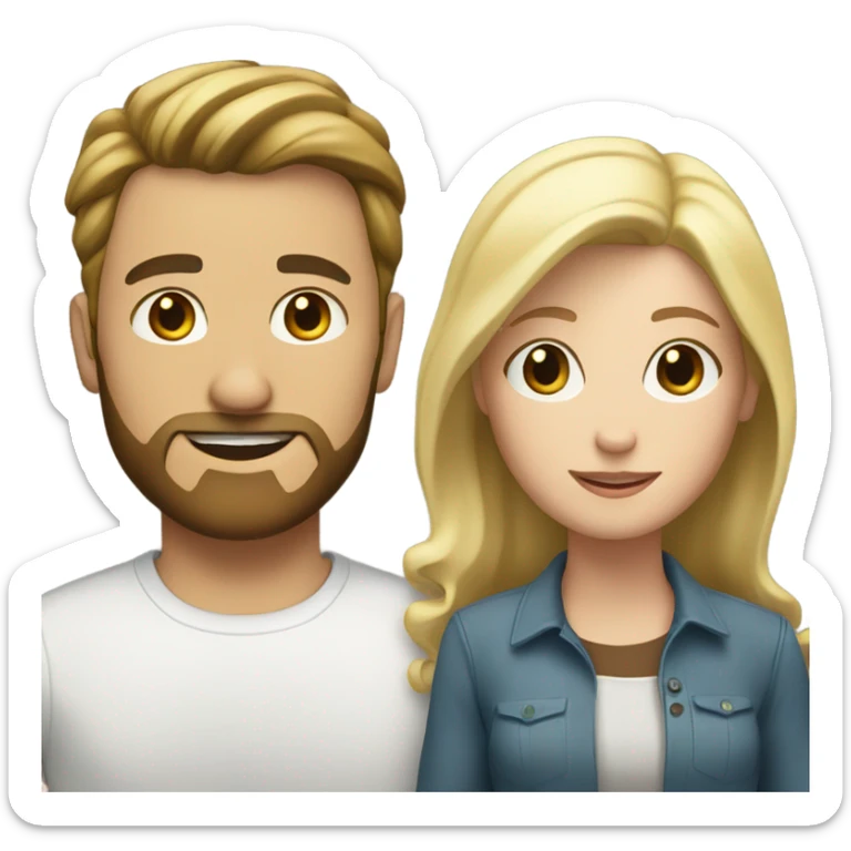 White male with a beard and brown hair, white female with short blonde hair  sticker