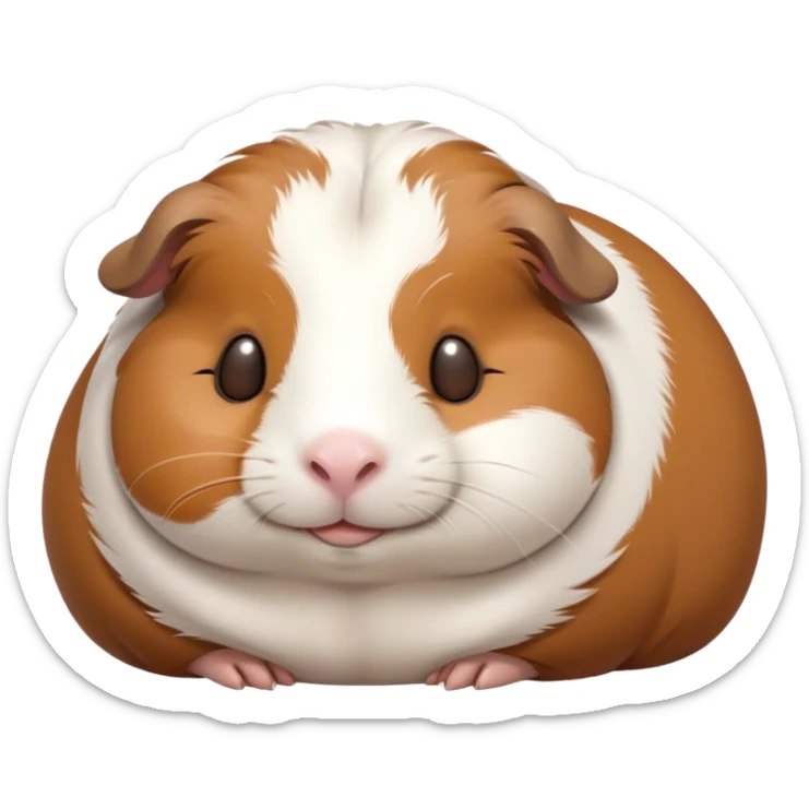 Meme-Worthy Cute Sleeping Brown and White Banded Guinea Pig Portrait Emoji, Head resting peacefully with a contented smile, showcasing a delightfully chubby build and a luxuriously soft banded fur of brown and white, eyes shut in a serene, cozy nap, Simplified yet hilariously adorable features, highly detailed, glowing with a soft, drowsy light, high shine, relaxed and utterly lovable, stylized with an air of playful laziness, bright and heartwarming, soft glowing outline, capturing the essence of a comically sleepy guinea pig, so meme-worthy it feels like it could instantly become the next viral sensation of adorable slumber! sticker