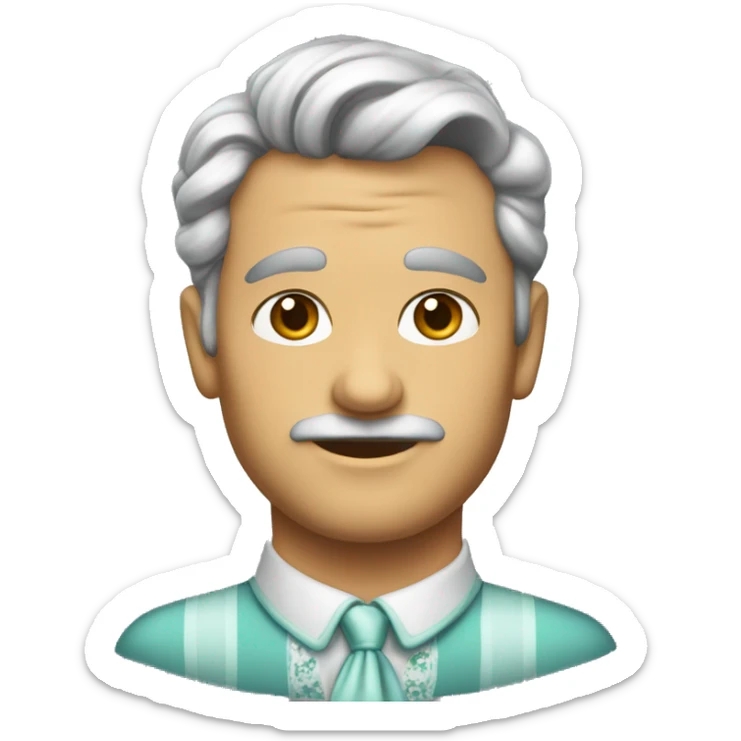 A man wearing a feminine 1950s dress, very male face, long 1950s hair sticker