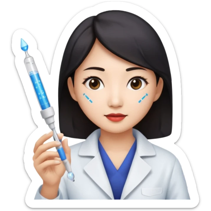 emoji of an asian woman wizard who wields a micropipette as a wand and a DNA helix spell coming from the pipette wand sticker