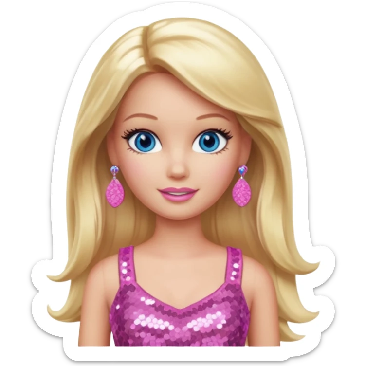 Barbie from Barbie & Friends with blue eyes, long blonde hair, pink sequin crop top sticker
