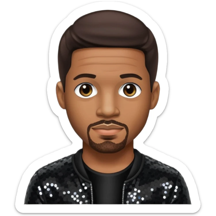  Stevie J, Record Producer with dark brown hair, black sequin outfit sticker