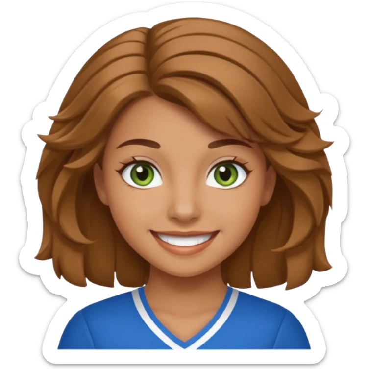 Im low-key kinda tan I have greenish blue hazel eyes I have light brown hair and I a cheerleader sticker