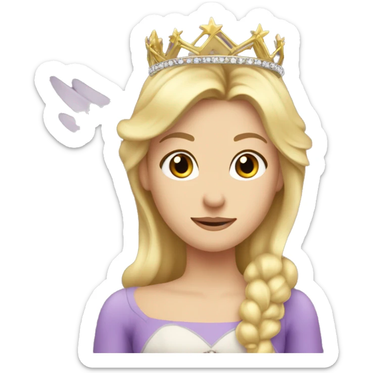 Caucasian, blonde princess wearing princess crown that does not look like a halo in a purple dress and she has angel wings  sticker