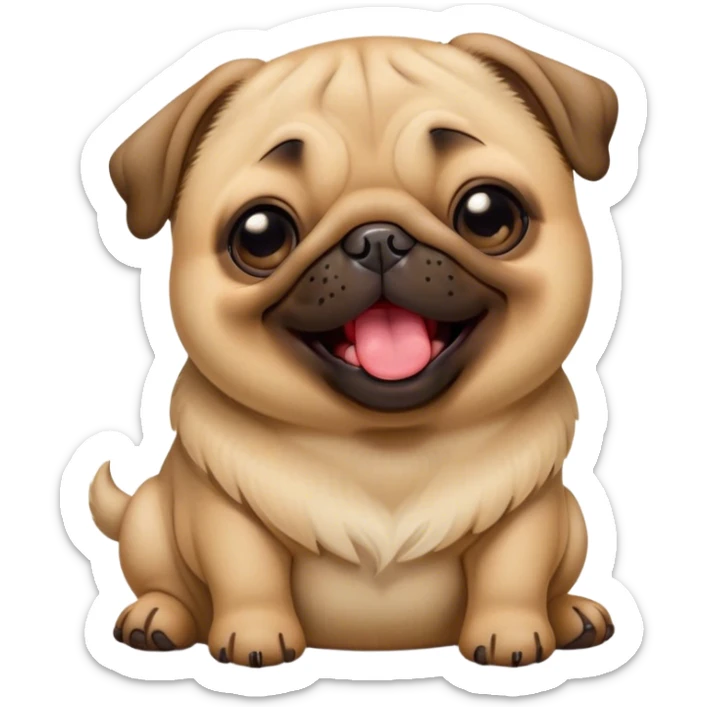 Cinematic Cute Yawning Fawn Pug Portrait Emoji, Head tilted slightly with a dramatic, wide-open yawn, showcasing a soft fawn coat with a velvety texture, floppy ears slightly drooping, round dark eyes barely open in drowsy contentment, Simplified yet irresistibly adorable features, highly detailed, glowing with a soft, cozy glow, high shine, relaxed yet expressive, stylized with a touch of whimsy, bright and endearing, soft glowing outline, capturing the essence of a sleepy yet affectionate companion, so drowsy it feels like it could stretch out of the screen and curl up for a nap! sticker