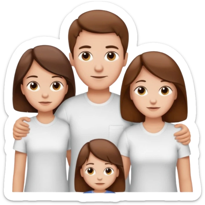 boy with brown hair in white T-shirt,with mom, dad and twin sisters sticker