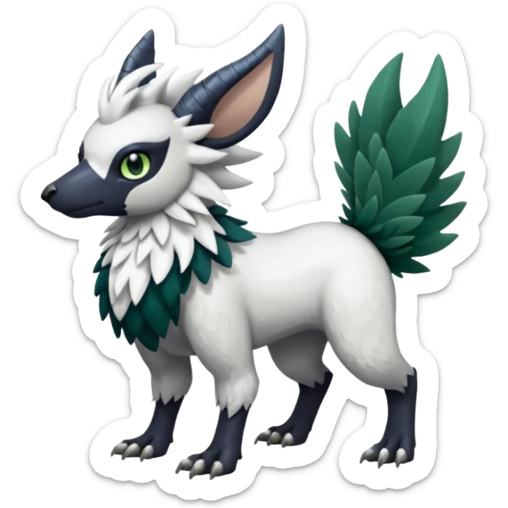 Shiny Black Grey White and Dark-Green Trico-Nargacuga-Skiddo-Sprigatito-Absol-fusion (full body) sticker