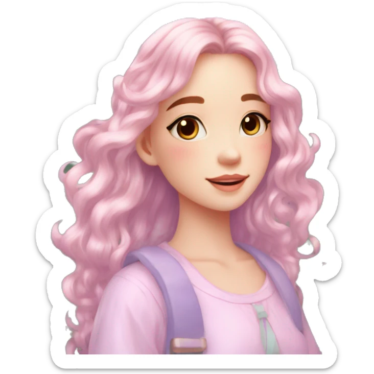 Dreamy pretty shiny colorful girl in nature pastelcore kawaii beautiful hair cottagecore accessories aesthetic sticker