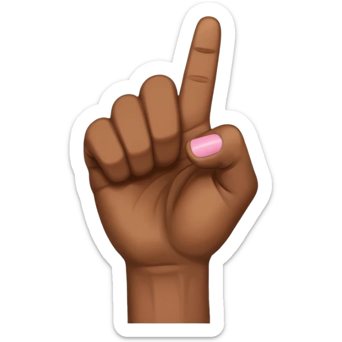 Brown skin hand with all fingers in a fist except for the pinky sticker
