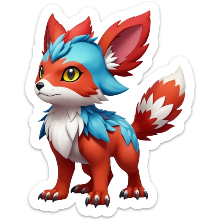 cool Falvie-Fionbri-fantasy-creature-Fakémon-Pokémon, full body, with markings sticker