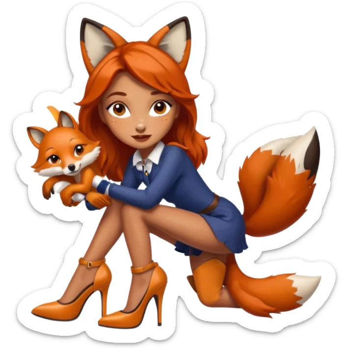 Pretty girl with caramel skin and freckles. Dressed as a fox wearing heels sticker