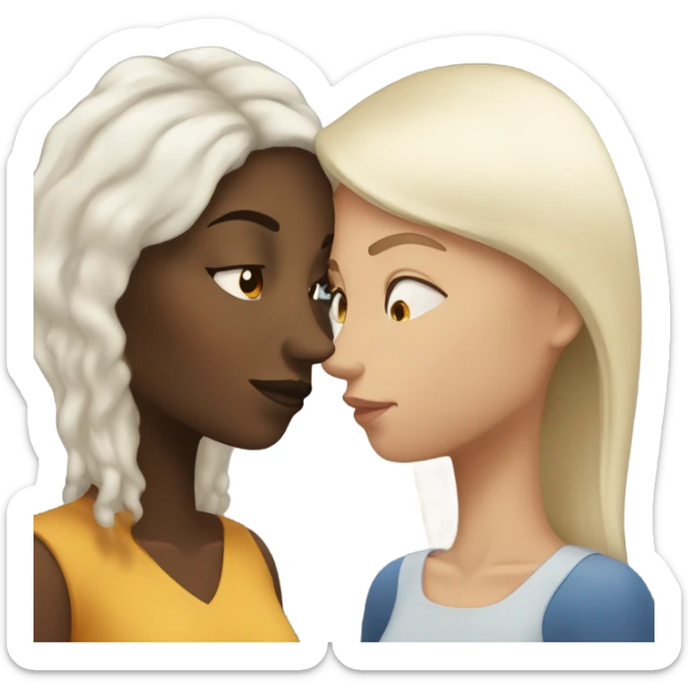Black woman with long hair kissing a white woman with short hair sticker