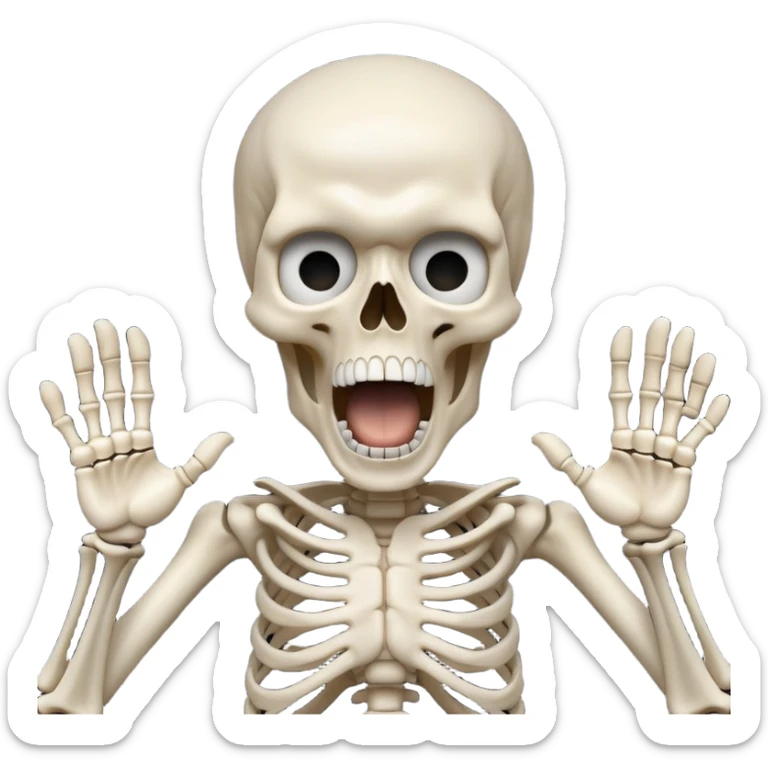Very White Skeleton Rick Astley screaming, but he’s losing some of the parts of his face, also his face is HEAVILY DISTORTED, he still has his clothes on, but is also missing scraps of that too, also just 1 part of his clothes is a little distorted, and the background is pitch black sticker