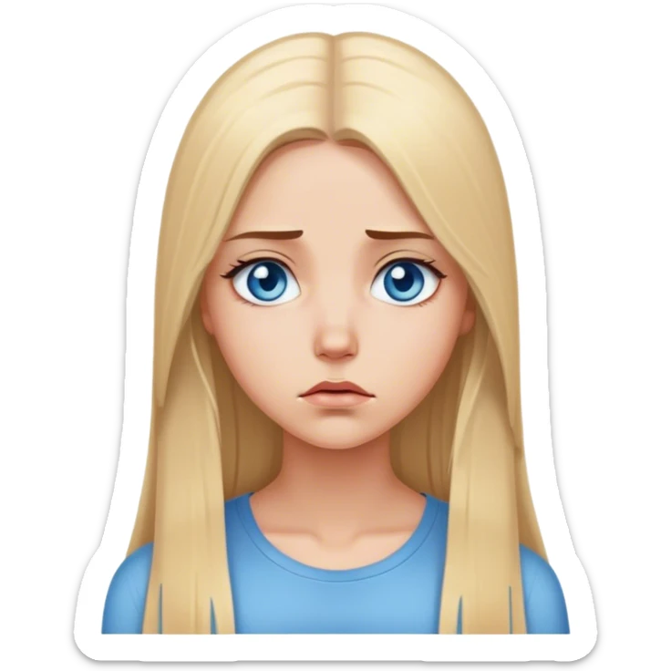 beautiful white girl with long straight blonde hair blue eyes sad angry upset hurt mad sticker