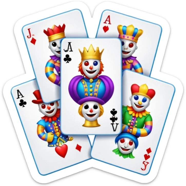 bunch of poker cards, with crazy colorful jolly jokers inside sticker