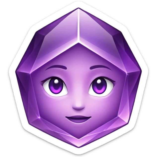 Cinematic Realistic Amethyst Emoji, Rich and soothing, with smooth, polished purple facets catching the light and casting soft, calming reflections. The deep violet hue seems to glow with an ethereal light, radiating peaceful energy and elegance. Soft glowing outline, capturing the essence of tranquility and mystery in a stunning amethyst. sticker