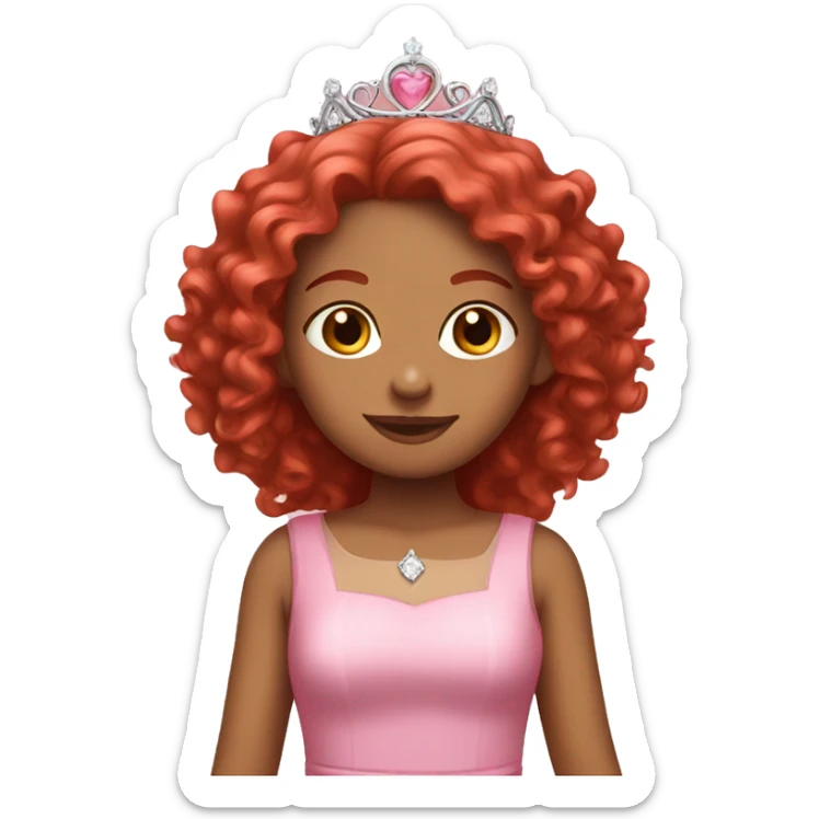 girl with red curly hair with a pink dress and a tiara sticker