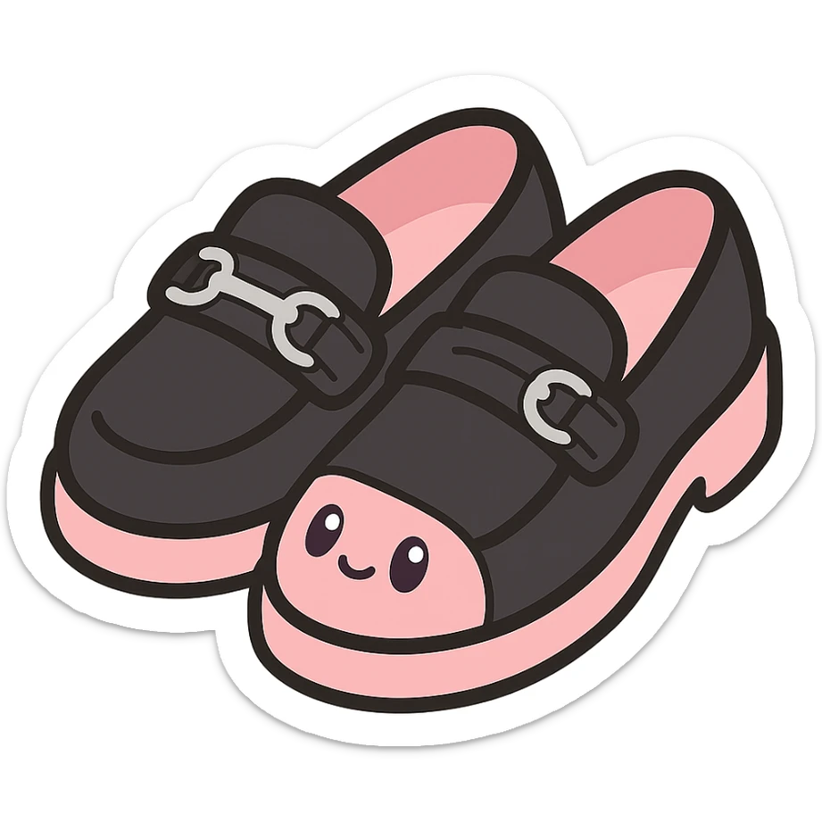 BLACKPINK-inspired gothic shoes, no hearts, black and pink, cute and stylish, kawaii style, slip-on loafers with metal accents sticker