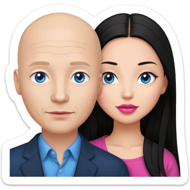 Bald white man blue eyes in love with Filipina woman with long hair and dark brown eyes and pink lips sticker