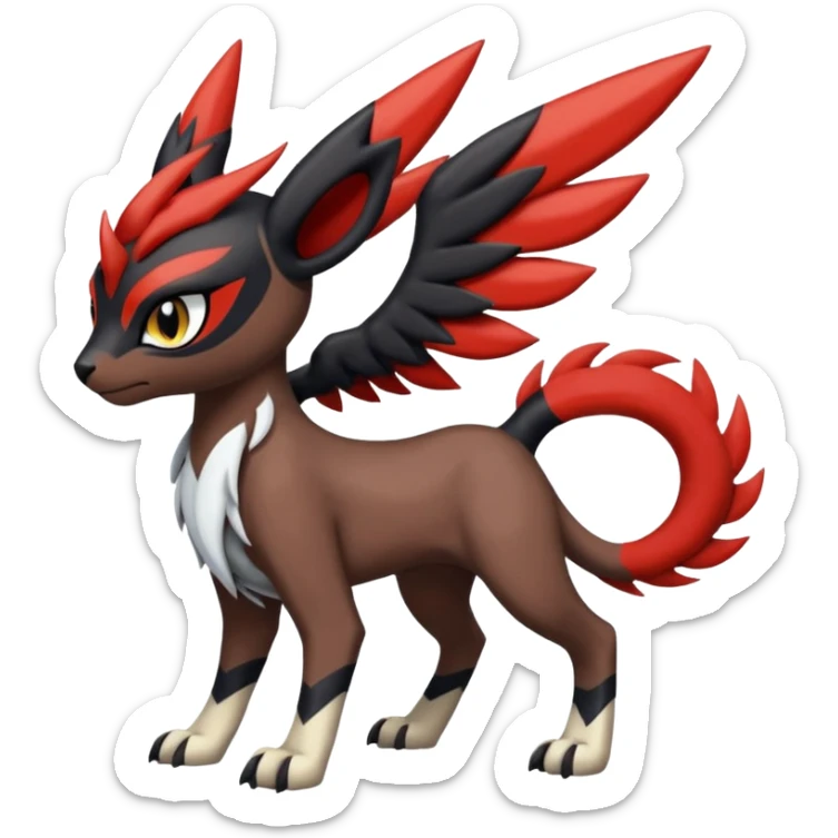 Handsome cool badass edgy Meloetta-Absol-Houndour-Litten-Guilmon-Giratina-Pokémon-Fakémon-fusion-hybrid-creature sticker