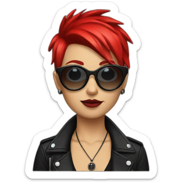Female punk,sun glasses,Earrings, red and black short hair sticker
