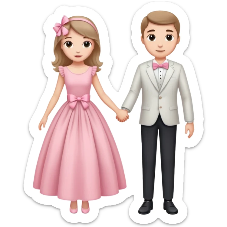 Elegant girl with a beautiful flowy dress delicate pink bow and man together in Montenegro holding hands elegant  sticker