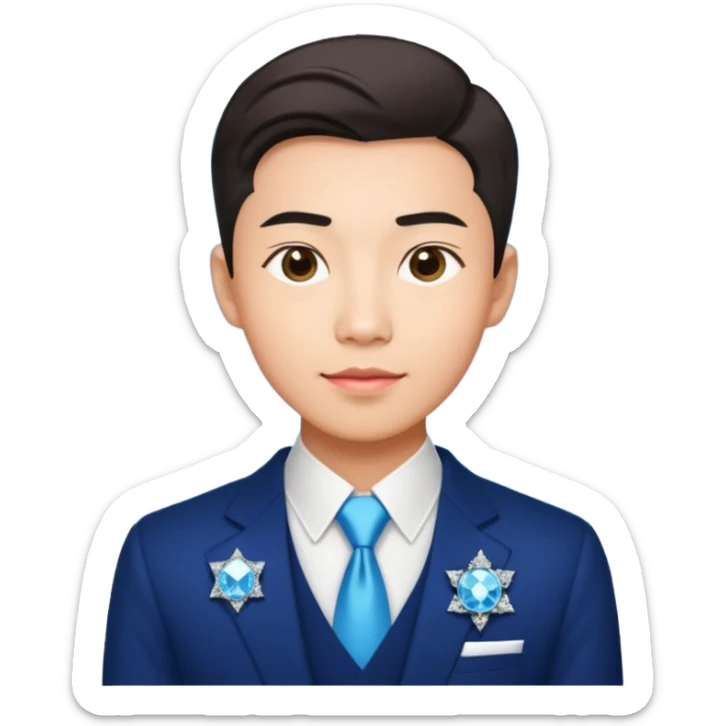 a male asian that have the qualities of rationality, smart career move with diamond and luxsury items , a Hong Kong University emblem, romantic non-involvement facial expression, and cosmopolitanism sticker