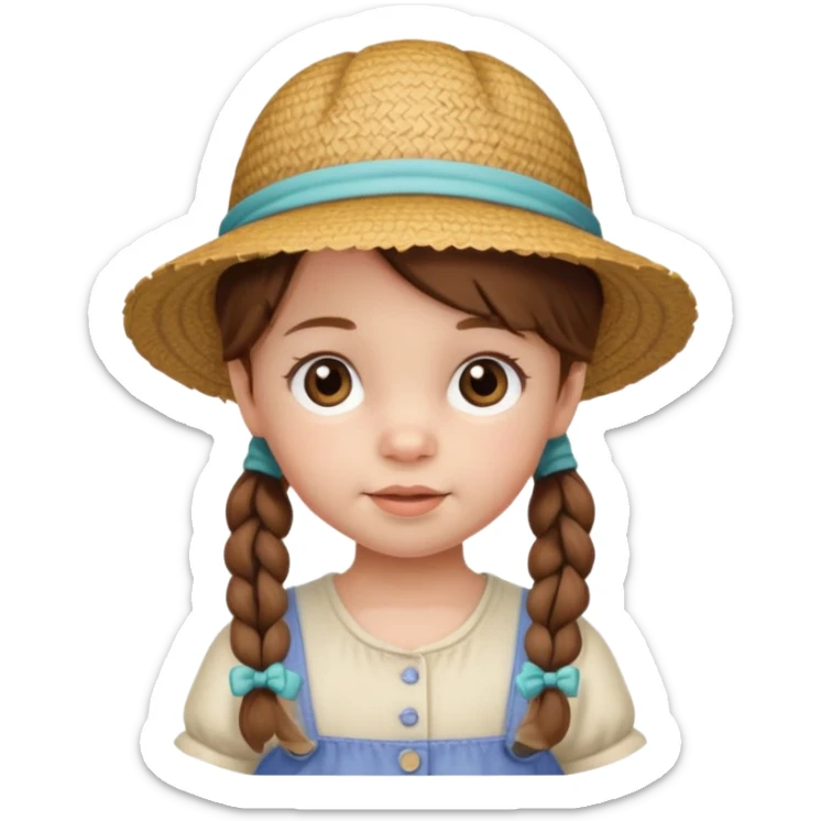 baby girl with brown hair and pigtails with a hat like My Neighbor Totoro movie sticker