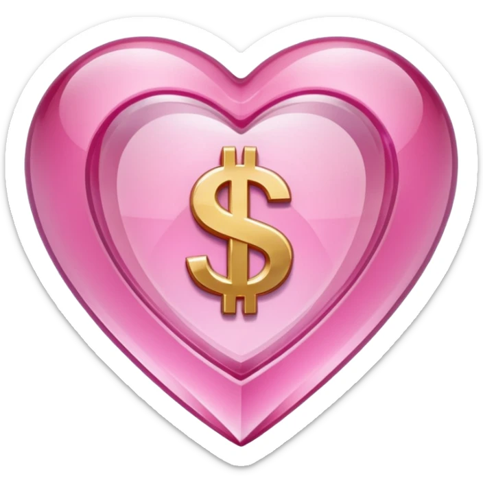 Pink heart shaped crystal with a $ carved in the center of the crystal.Pink heart shaped crystal with a $ carved in the center of the crystal. sticker