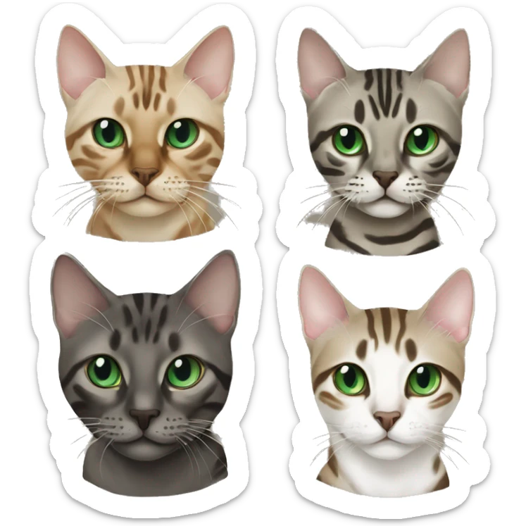 Seal Bengal cat with Blue eyes with a charcoal Sepia bengal cat with Green eyes sitting  sticker