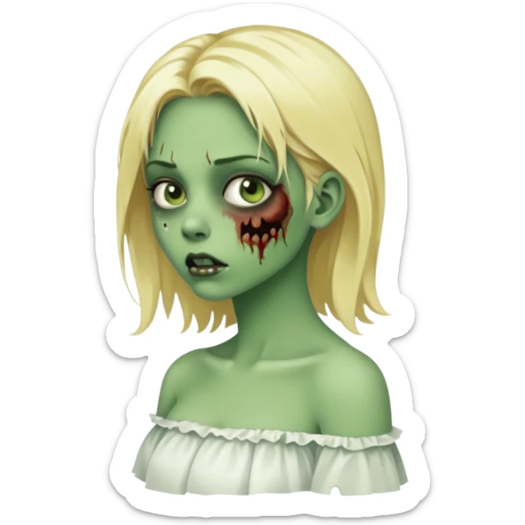 zombie blonde girl with white skirt, green skin and that it be in profile form  sticker