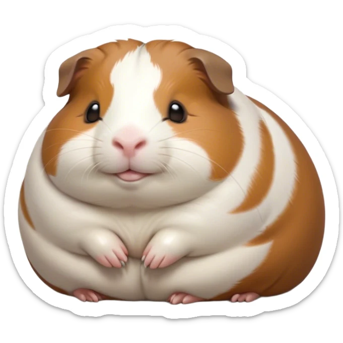 Meme-Worthy Cute Sleeping Brown and White Banded Guinea Pig Portrait Emoji, Head resting peacefully with a contented smile, showcasing a delightfully chubby build and a luxuriously soft banded coat of brown and white, eyes shut in a serene, cozy nap, Simplified yet hilariously adorable features, highly detailed, glowing with a soft, drowsy light, high shine, relaxed and utterly lovable, stylized with an air of playful laziness, bright and heartwarming, soft glowing outline, capturing the essence of a comically sleepy guinea pig, so meme-worthy it feels like it could instantly become the next viral sensation of adorable slumber! sticker