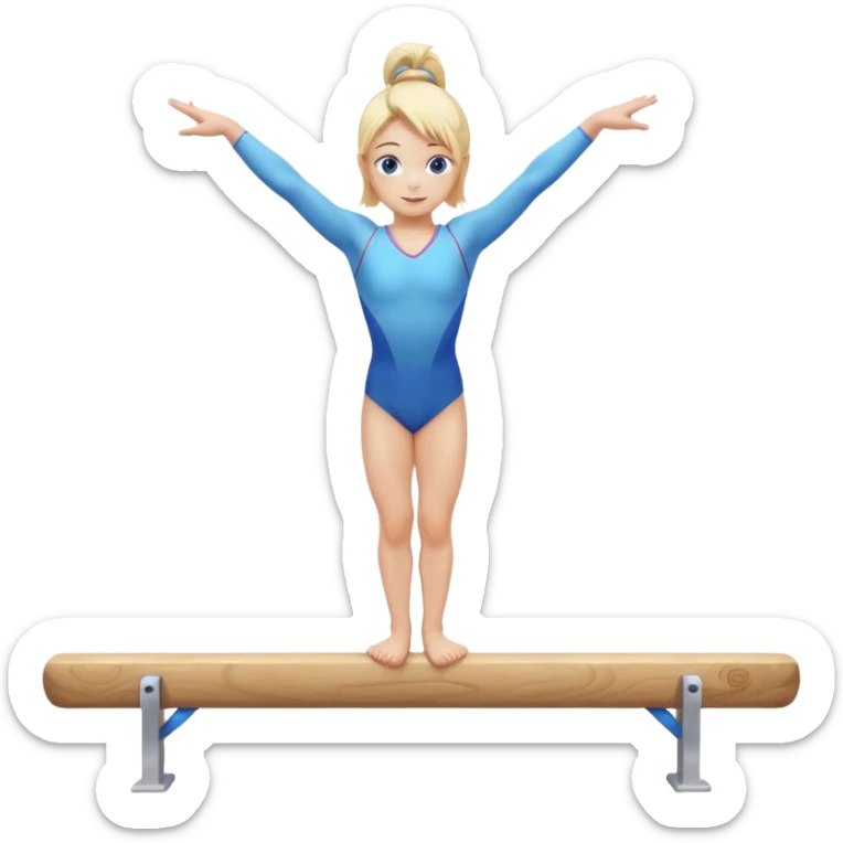 girl gymnast with blonde hair and blue eyes, balancing on a beam sticker