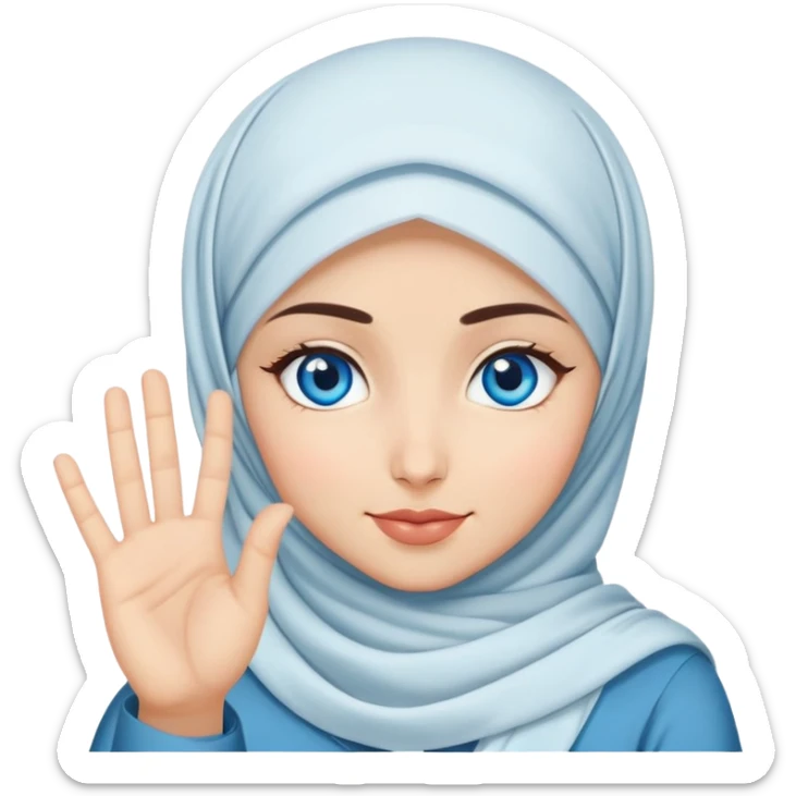 Turkish beautiful finish Konya girl blue eyes with hijab and says saying love with hand gesture sticker