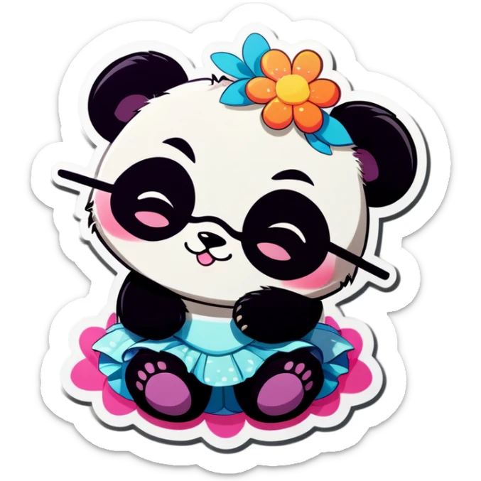  Cute female Panda wearing a tutu and glasses with a flower above 1 ear sleeping  sticker