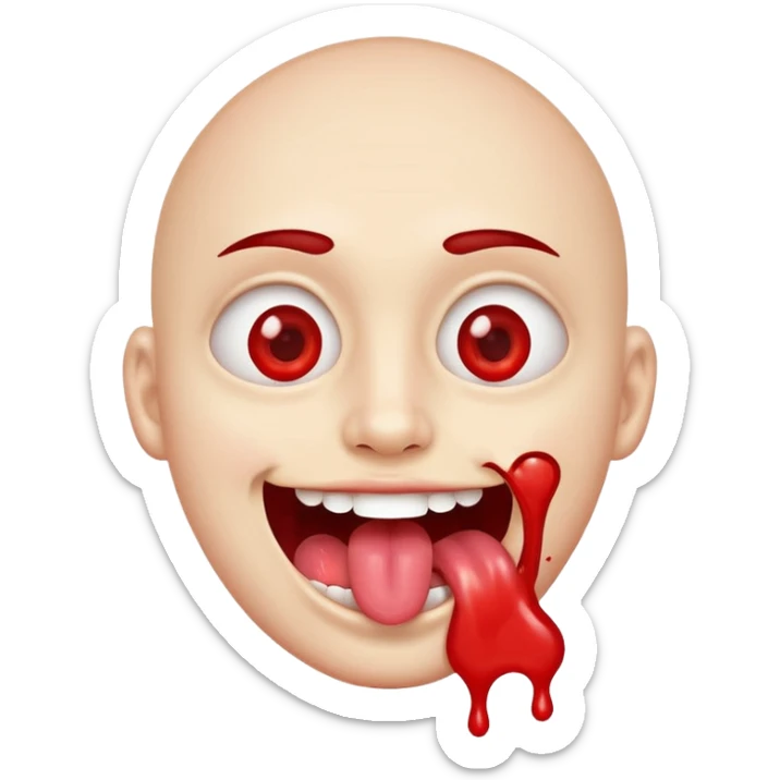 Spilt glue on their face but is happy and smiling with their tongue out but their eyes are red sticker