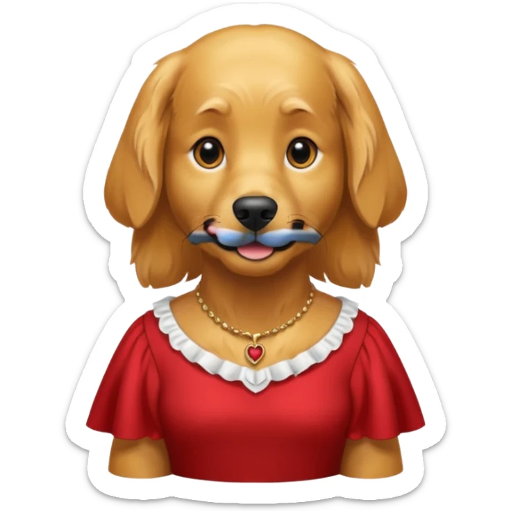 Golden retriever with a bit of a red fur,wearing a dress sticker