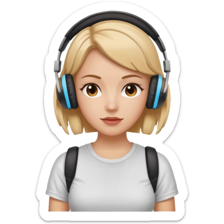 cherryhead skin white girl with deportive t shirt and headphones sticker