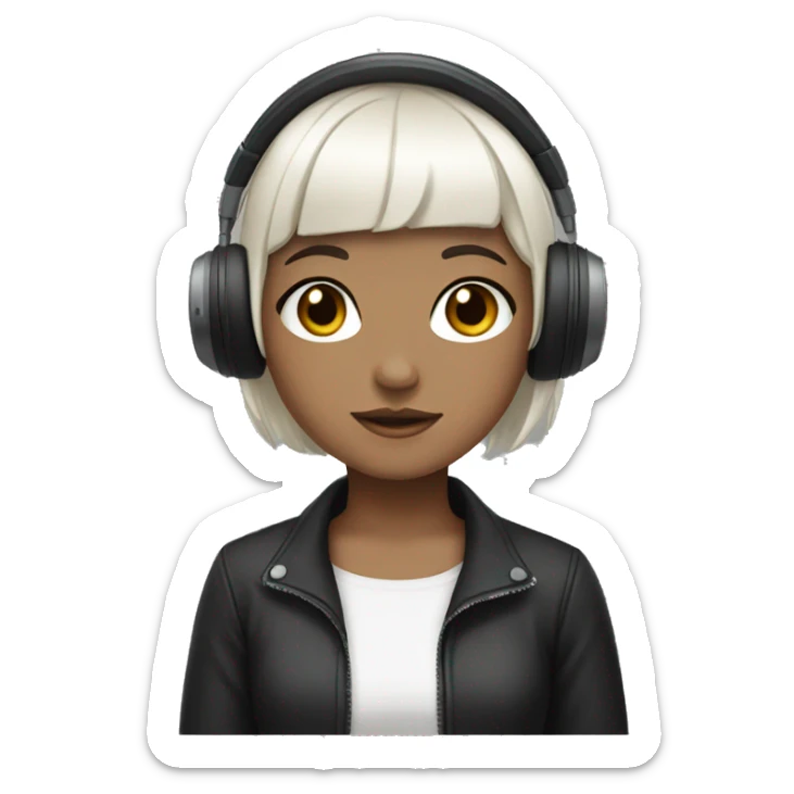 girl white skin short black hair with bangs and headphones sticker