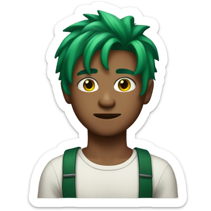 a person with green hair scar on his right eye a scar on his chest and only 21 years old sticker