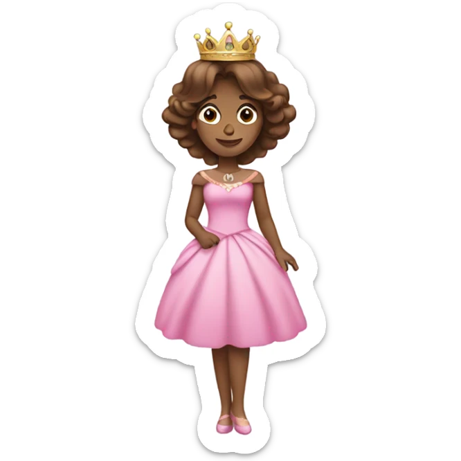 princess with a pink dress and a crown with brown hair sticker
