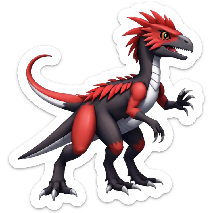 Dark Furry feather-mane Cool Edgy shiny Digimon-Fakemon-Guilmon-Velociraptor-Dinosaur-Drake full body   sticker