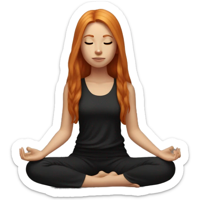 Aesthetic Ginger girl straight hair in black fit full body meditating  sticker
