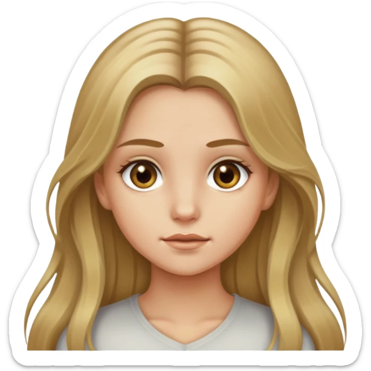 Girl emoji with dirty blonde hair, long hair and hazel eyes sticker